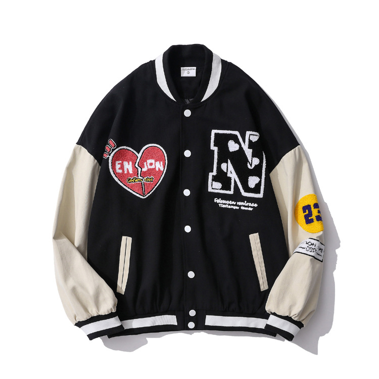 European and American autumn and winter baseball coat cardigan couple's fleece retro burgundy baseball uniform custom logo foreign trade Men