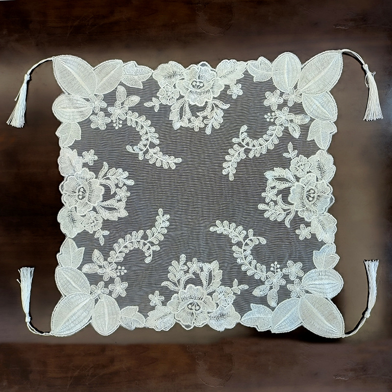 Embroidered lace tassel mesh square universal cover towel white beautiful home decoration fabric dust cover