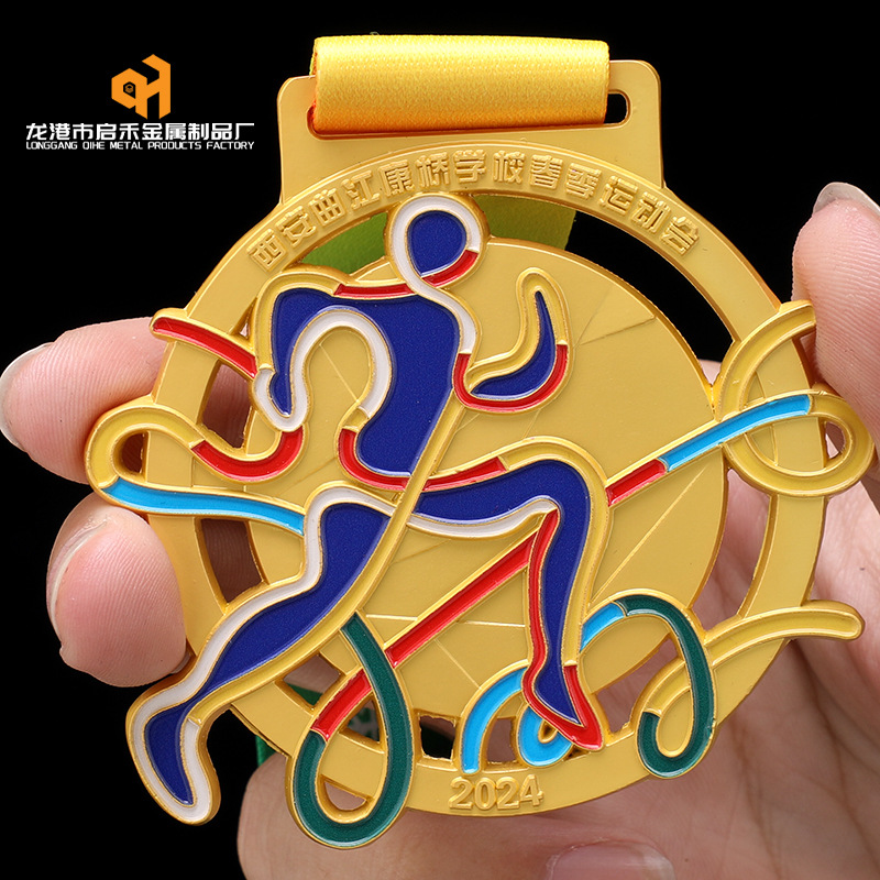 Кастомизированная металлическая медаль марафона Спортивное мероприятие Золотая фольгированная медаль Почетная грамота Мемориальная авторизационная табличка медали