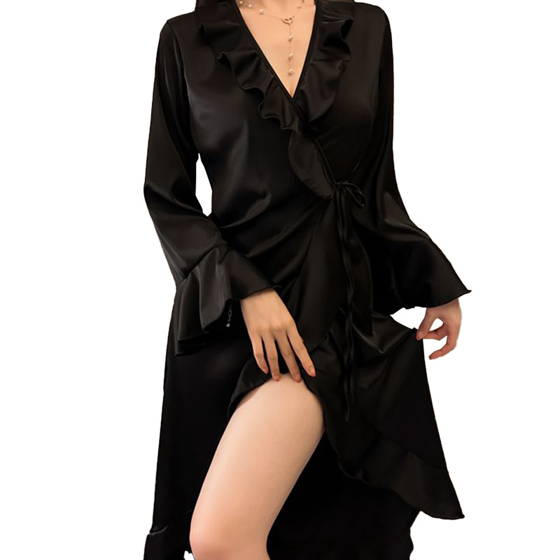 French-Style Sexy Deep V Robe, Ice Silk Bathrobe, Pure Desire Home Cardigan Nightgown, One-Piece Wholesale