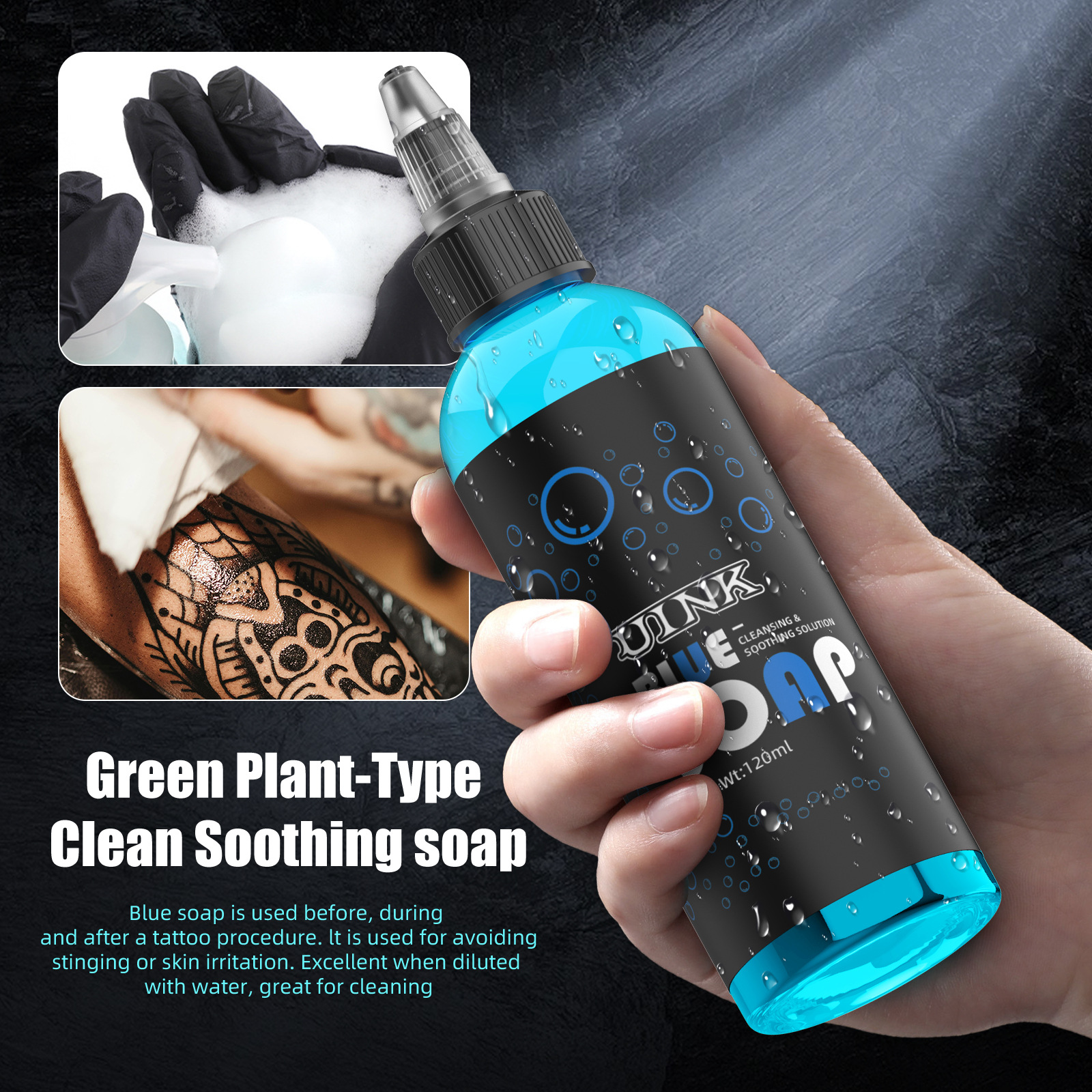 Cross-border Explosions UINK Tattoo Cyanobacteria 120ml Cyanobacteria Bubble Bottle suit Cyanobacteria Solution Tattoo Cleaning Tool