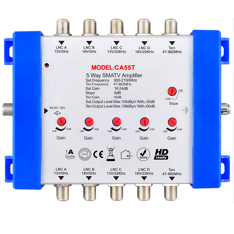 Прямые продажи, 5-канальный SMATV усилитель, 5 в ТВ, усилитель переключатель CA55T