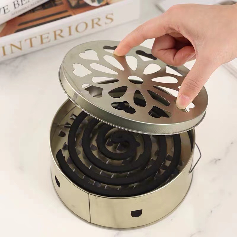 Mosquito Incense Plate Exlonged and Deepened Mosquito Incense Box Household Fireproof Grey Plate with Lid Outdoor Wild Fishing Mosquito Repelling Artifact