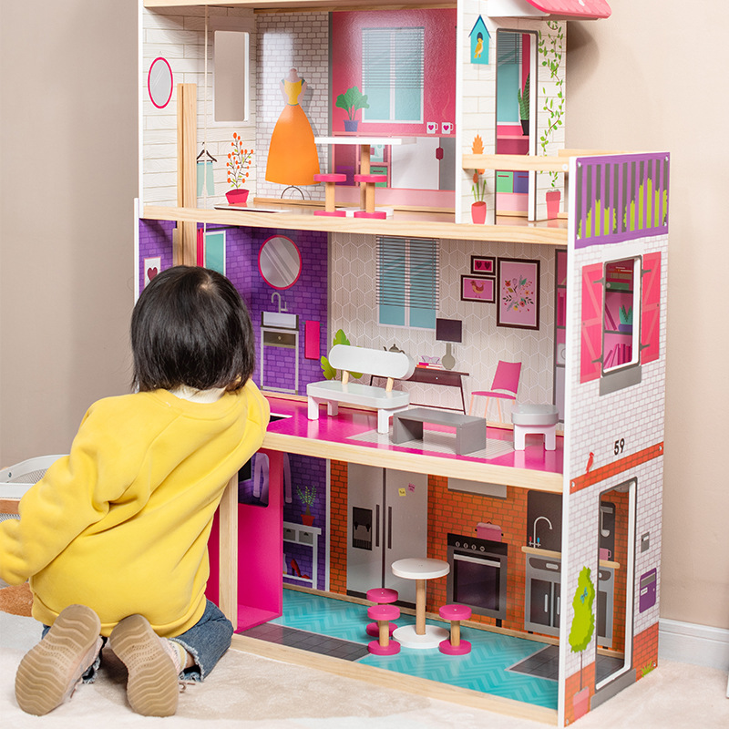 Children's diy hand-assembled Doll House wooden girl play house toy simulation Villa princess castle suit