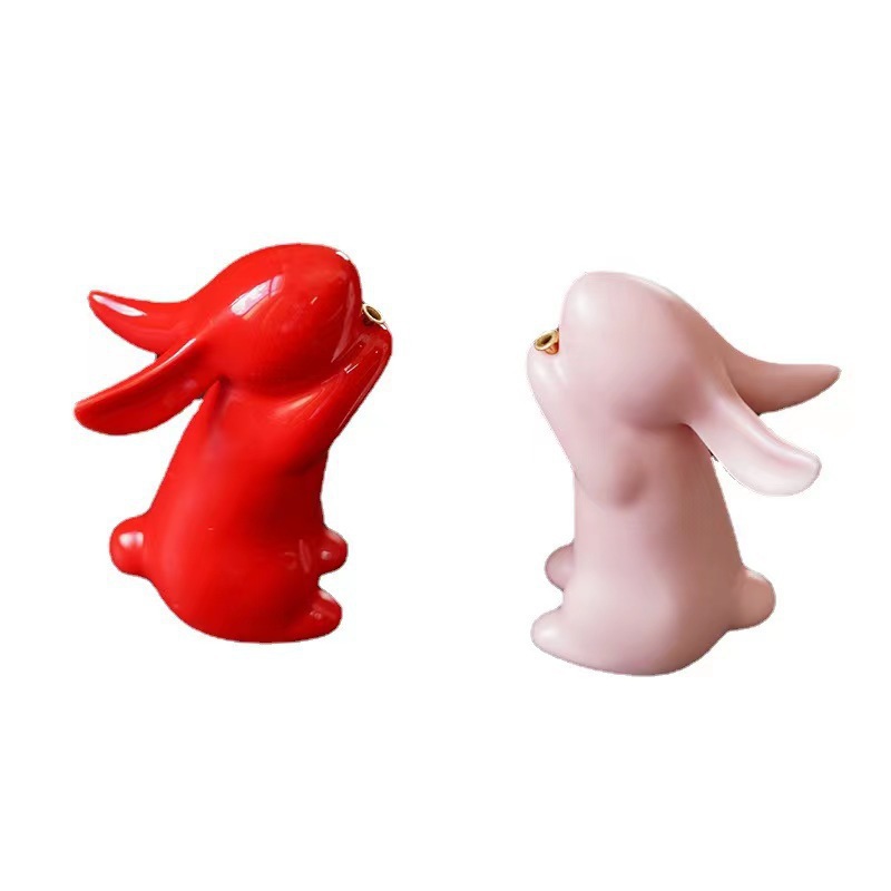 Creative Cute Little Rabbit Ceramic Ornaments Year of the Rabbit Gift Tea Pet Household Indoor Sandalwood Incense Inserter Incense Pocket