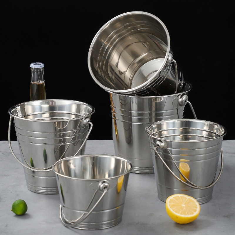 Stainless Steel Ice Bucket for Ktv Bars, Commercial Use, Champagne and Beer Ice Bucket, Small Ice Cube Bucket, Thickened Portable Bucket
