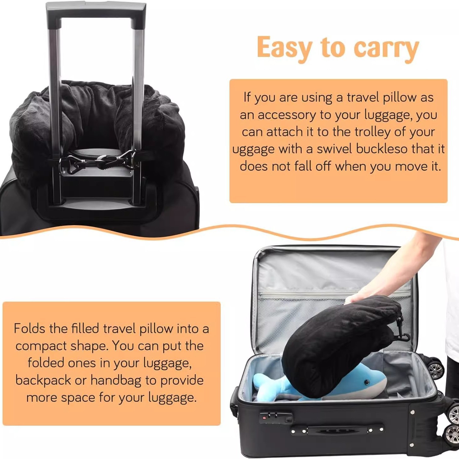 Amazon Cross-Border Best-Selling Travel Neck Pillow Case Storage Bag Portable Explosion-Proof Zipper Bag Airplane Pillow Filled with Clothing