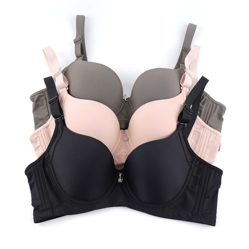 in stock thin underwear gathered side anti-sagging bra skin-friendly comfortable detachable shoulder strap bra seamless with steel ring