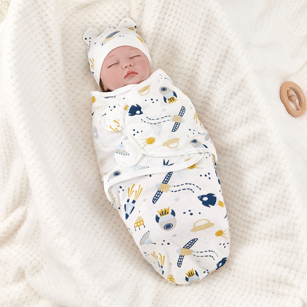 Newborn Anti-Jump Swaddle Pure Cotton Printed Swaddle Spring and Summer Baby Swaddle Two-Piece Set Baby Anti-Kick Blanket