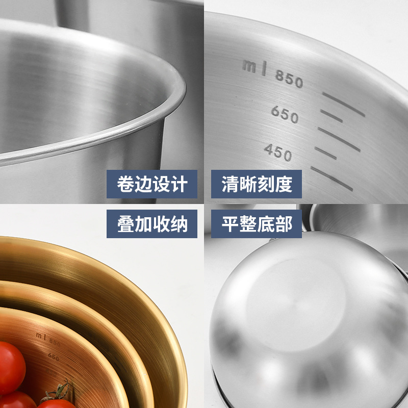 Salad Basin Golden Round with Scale Cooking Basin Baking Supplies Cream Beating Basin Thickened Stainless Steel Egg Basin