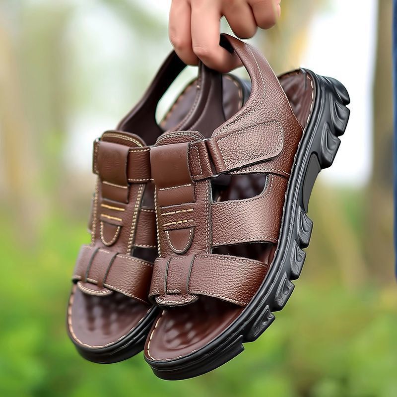 [Factory Outlet] 2025 Summer New Explosions Men's Sandals Thickened Rubber Sole Middle-aged Dad Beach Shoes
