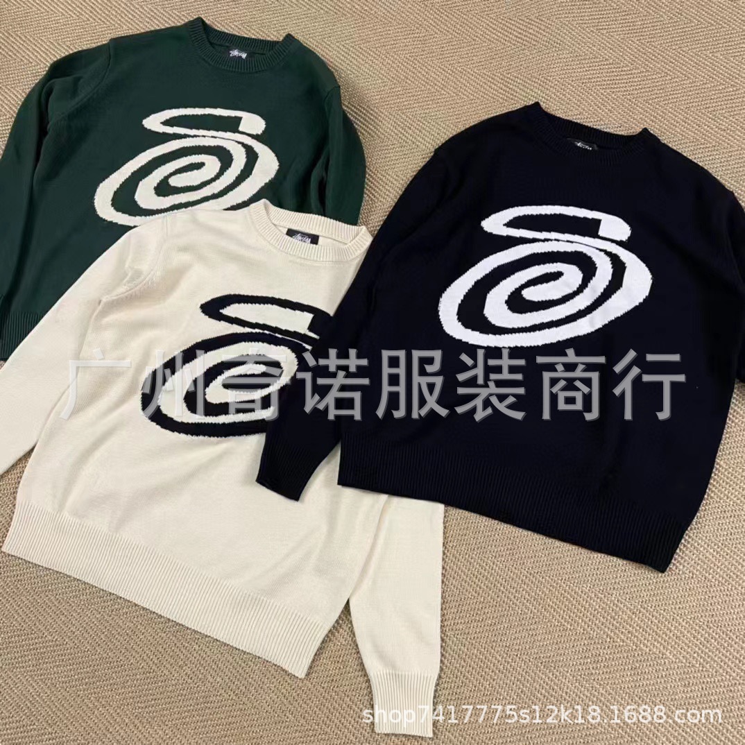 23S STU New Knitwear Arc Letter Print Men's and Women's Sweater Couples All-match Cotton Long Sleeve