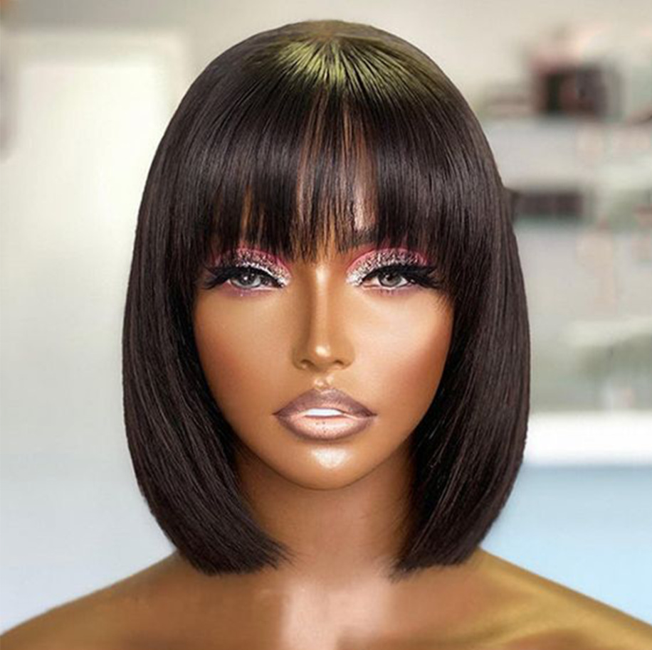 Amazon foreign trade wig European and American women's short hair Bobo head wig neat bangs short hair buckle chemical fiber hair set manufacturers