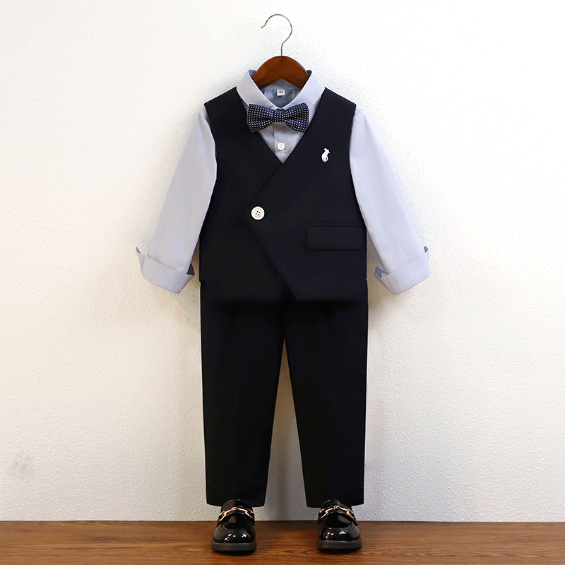 Children's suit boys' embroidered small suit vest suit flower children's one-year-old dress baby host piano costume