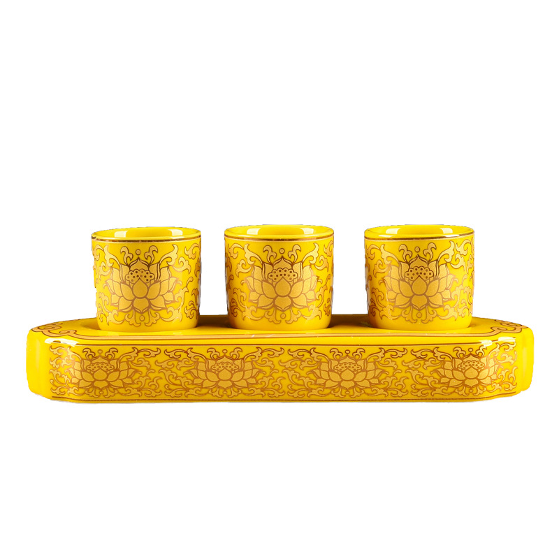 Buddha Water Cup Five-even Ceramic Water Purification Cup Three-even Cup Lotus Fortune Buddha Front Supply God of Wealth Guanyin Water Cup Household