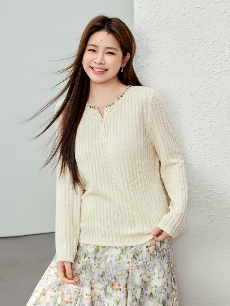 [Academy-style Age-reducing Ribbon Neck Slim Knitwear] Slim Show plus size Women's Fat mm2025 Spring New