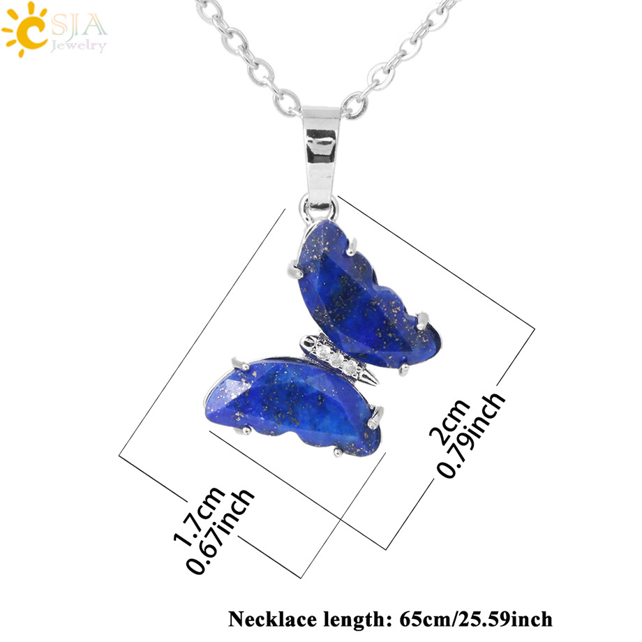 CSJA semi-precious stone crystal necklace butterfly pendant natural stone pendant stainless steel chain ladies H158