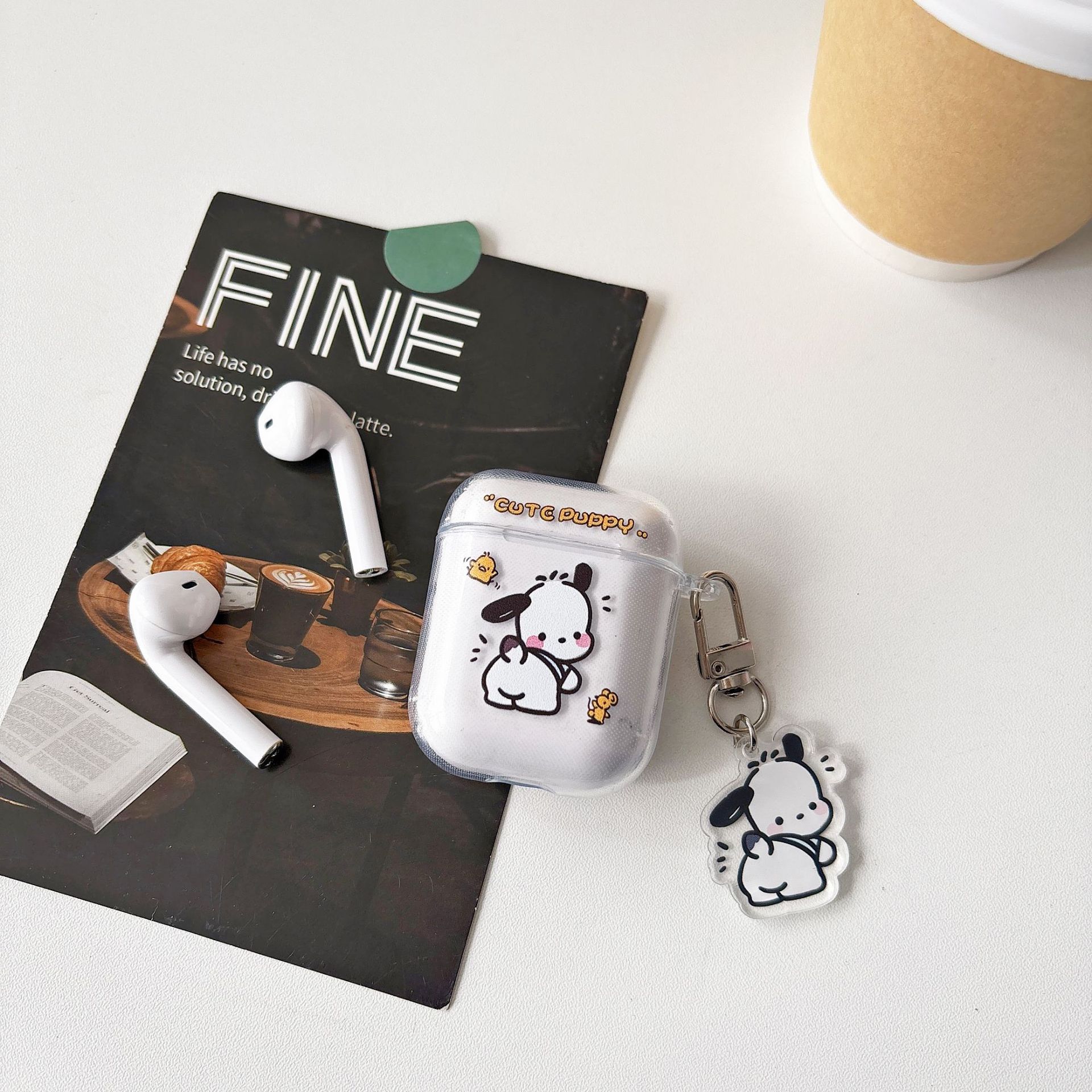 Tpu transparent protective cover soft case is suitable for apple earpiece case Airpods2/Pro2/3/4 generation cute beckoning dog