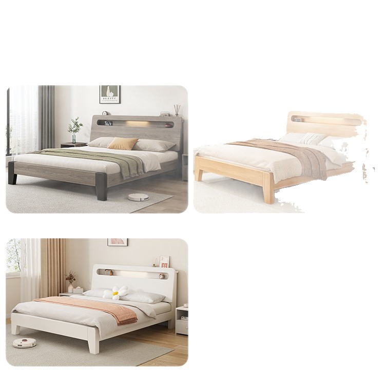 Solid Wood Bed Modern Minimalist 1.8m Double Bed 1.5 Rental Home Master Bedroom Economical 1.2m Single Bed Frame