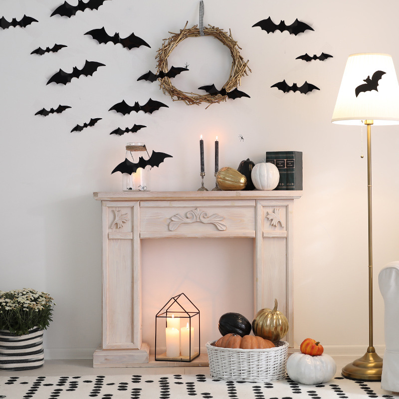 Cross-Border Halloween Bat Stickers 3D Stereo Bat Stickers Bat Black Bat Stickers Pvc Bat Black Bat