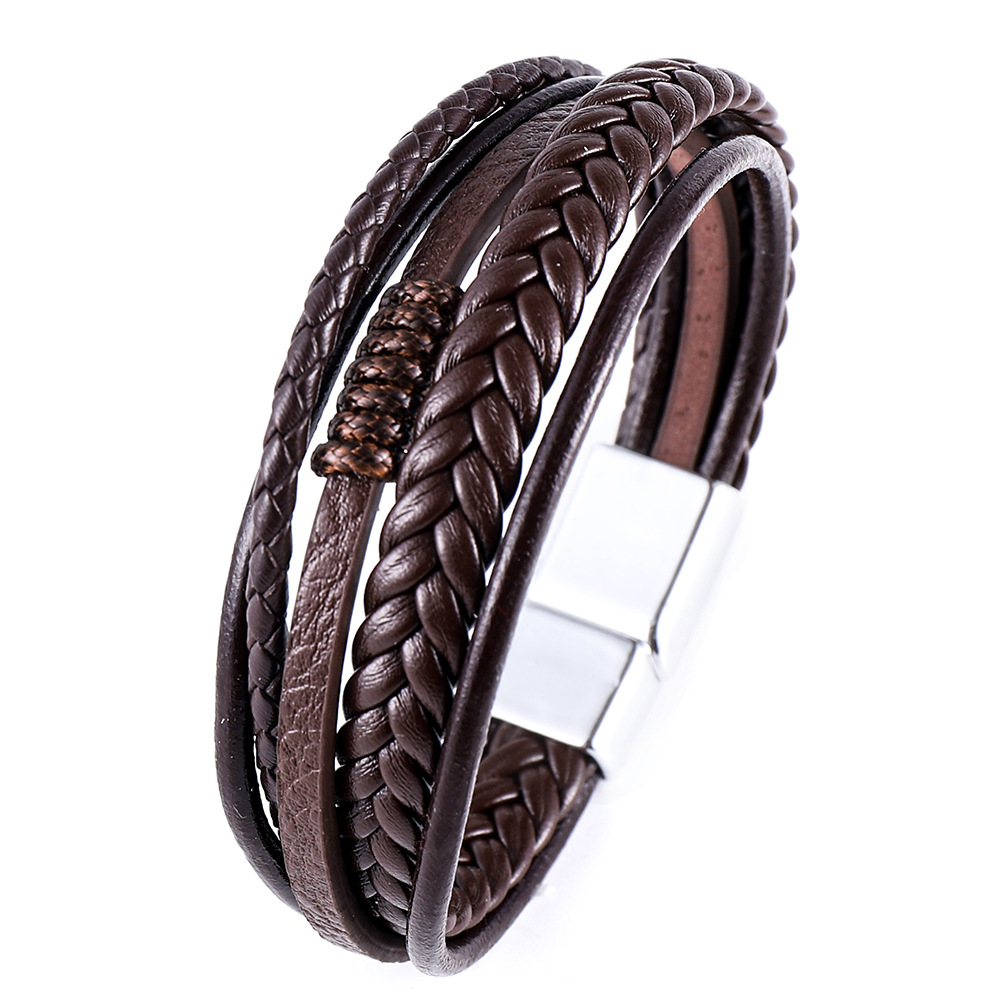 2020 new jewelry cowhide rope woven leather men's bracelet high-grade alloy magnetic buckle leather bracelet cross-border hot sale