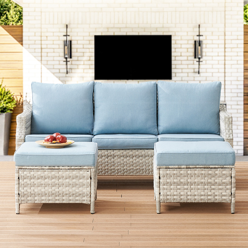 Outdoor Rattan Sofa Combination Courtyard Terrace Three-Person Leisure Rattan Canopy Sofa Balcony Hotel Lounge Chair Bed