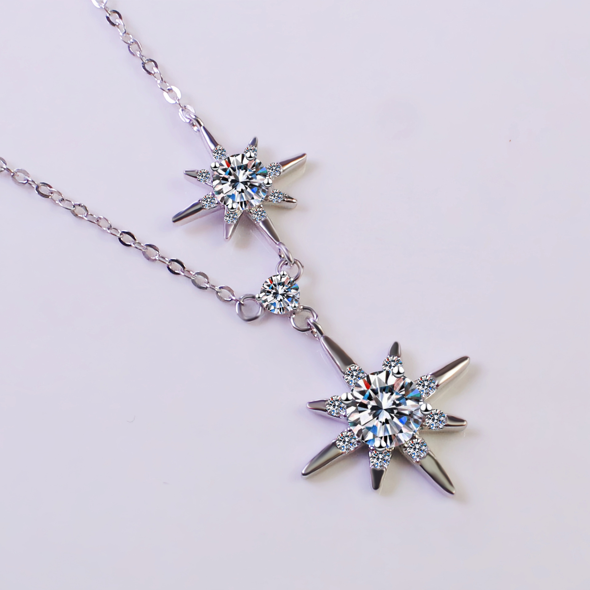 Original Design D Color Moissanite Six-Pointed Star Necklace S925 Sterling Silver Pendant Star Necklace for Women Factory Direct Supply