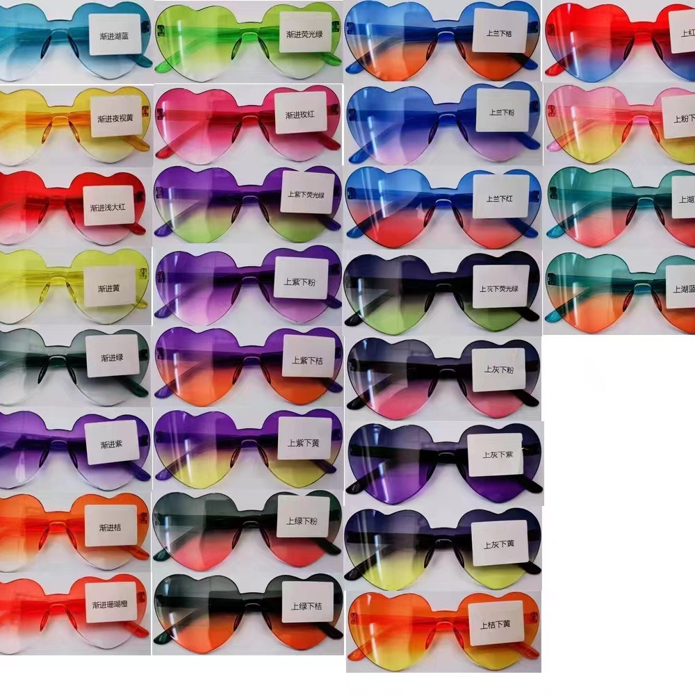 Transparent jelly color love sunglasses men's and women's peach heart sunglasses cross-border European and American heart-shaped conjoined love sunglasses