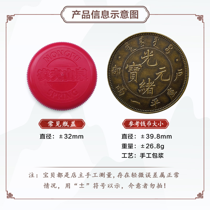 Silver Dollar Brass Sample Coin Hupu Guangxu Yuanbao 0.05kg Small Version 39.8mm Appreciation Collection Wrapped with Pulp