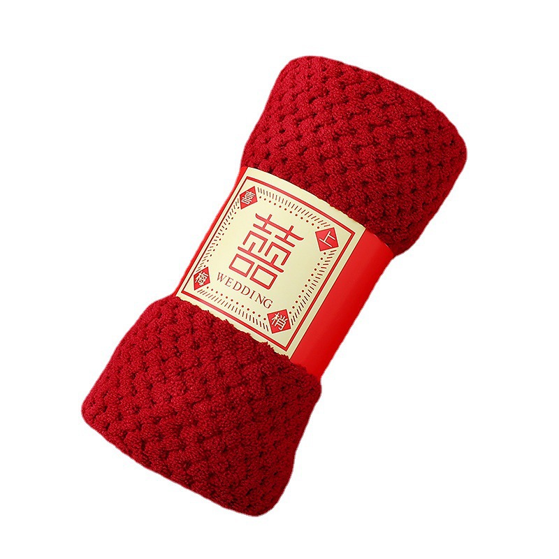 Wedding companion gift red towel wholesale engagement full moon return gift towel coral fleece towel
