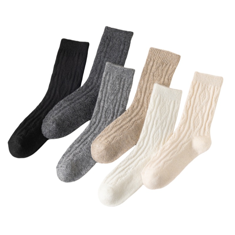 Thickened Autumn and Winter Wool Socks for Women, Thickeneded and Velvet Warm Mid-Calf Socks, Winter Confinement Socks, Pure Color Home Socks