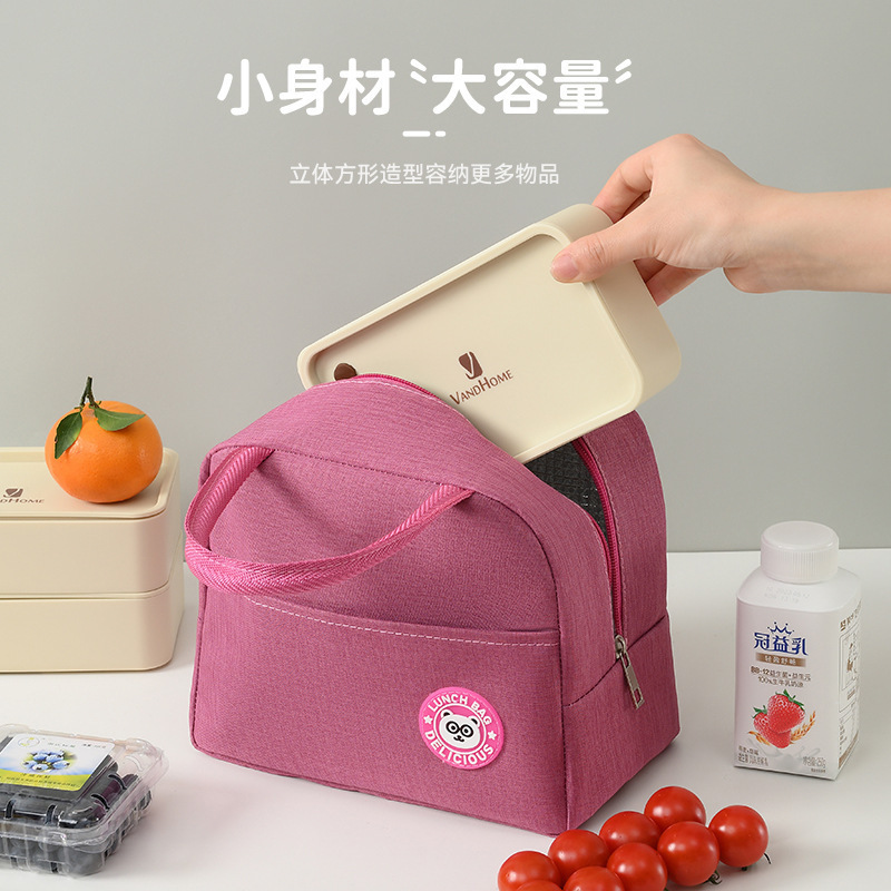 In-Stock Bear Leather Label Insulated Tote Bag Lunch Bag Bento Bag Thickened with Printed Rice Bag