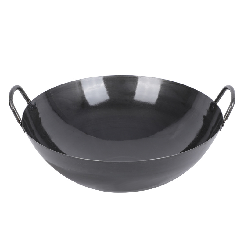 Commercial Old-Fashioned Uncoated Double-Eared Wrought Iron Pot Household Large Iron Pot Cooking Pot Traditional Black Iron Chef Gas Special