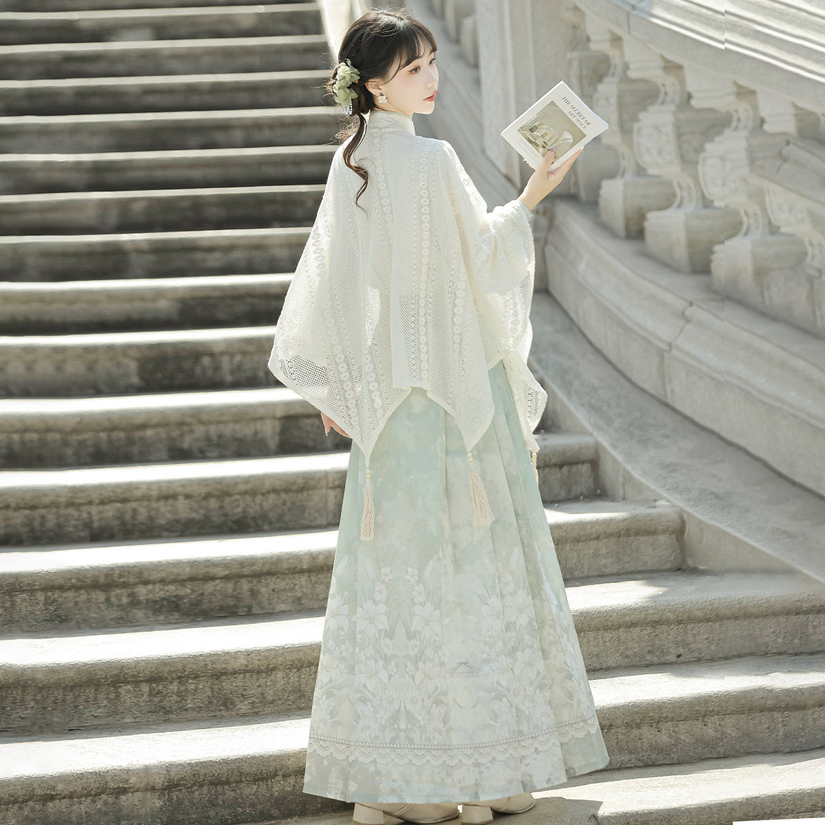Original and Poetry Han Clothing Women's Chinese Style Improved Han Element Shirt Shawl overskirt suit 8923