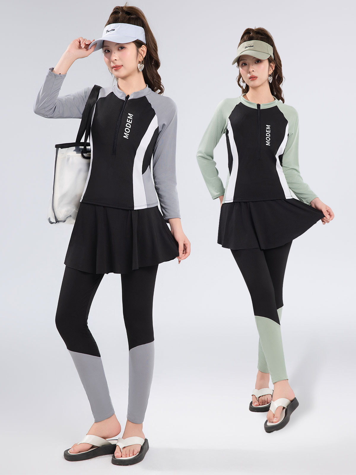 Купальник женский 2024 новый с защитой от солнца трехкомпонентный консервативный раздельный длинный рукав