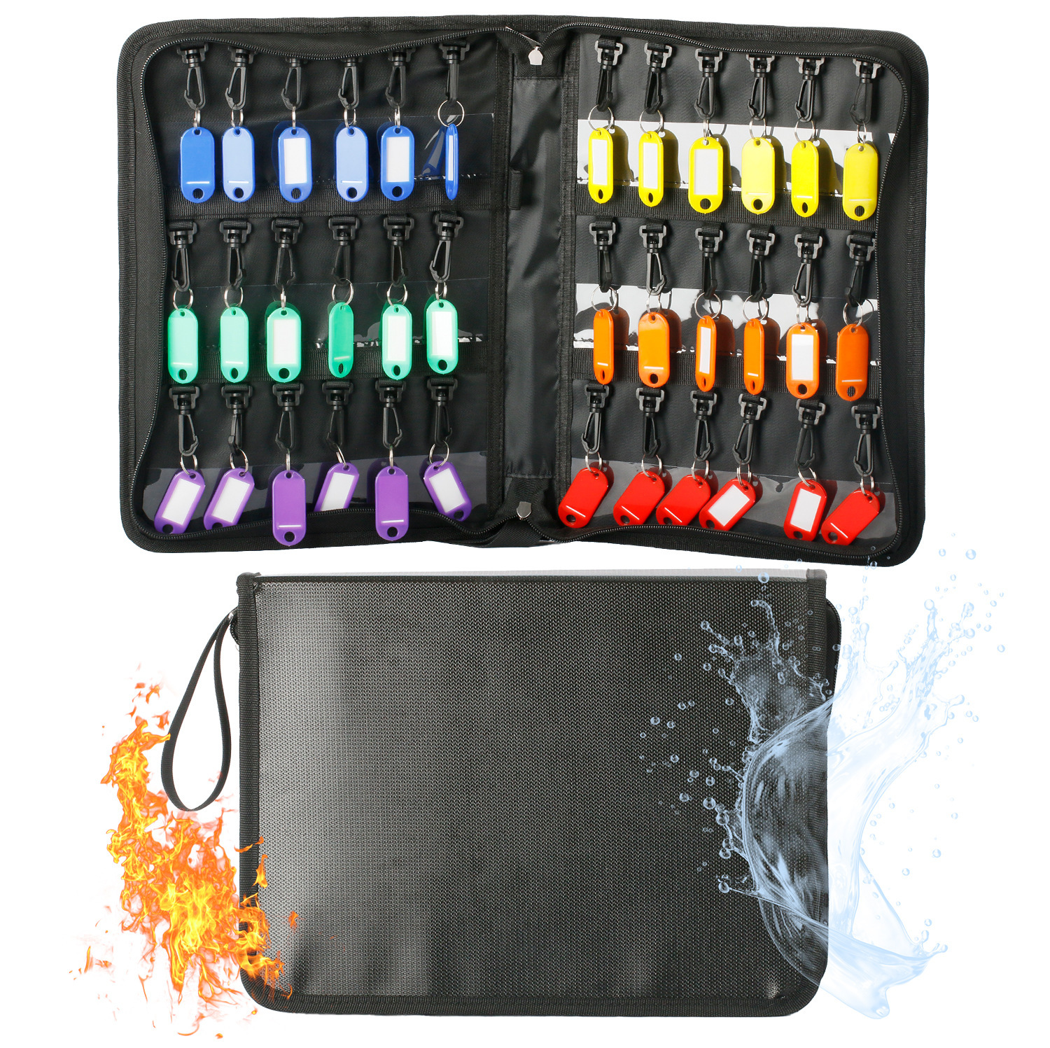 Cross-Border Black Fireproof 36 Key Bags Waterproof Zipper Hand-Held Portable Fiberglass Business