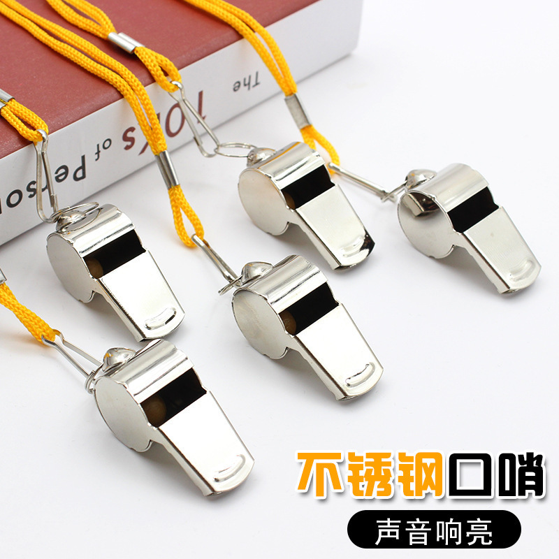 Lanyard metal whistle coach referee whistle for help family Side Sports games stainless steel whistle wholesale