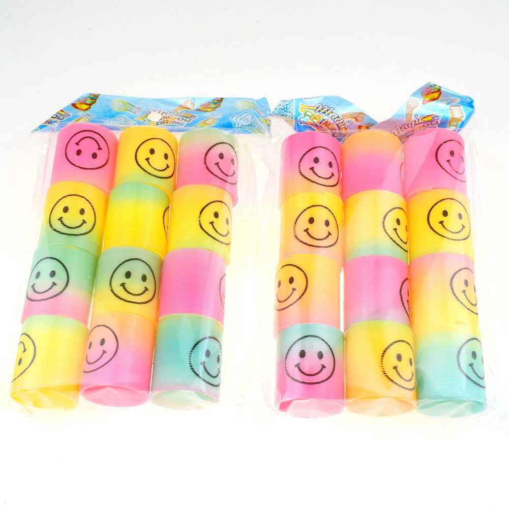 Children's colorful spring ring mini smiling face rainbow ring colorful ring elastic ring ground Prize toy cross-border supply