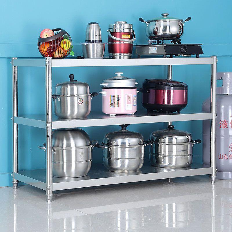 Stainless Steel Storage Rack Kitchen Crate Board Workbench Special Table Commercial Double-layer Rectangular Shelf Three-layer Countertop