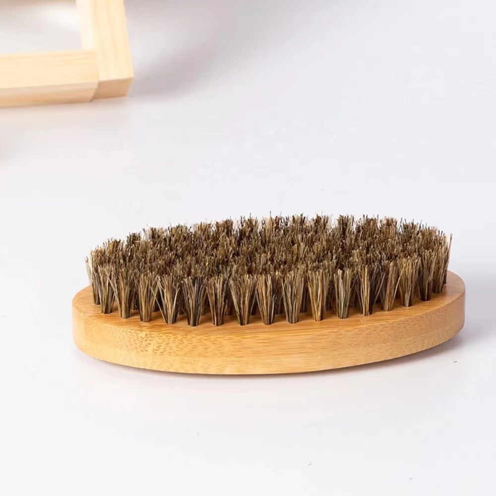 Factory direct Oval bamboo pig Mane beard brush cross-border men's facial styling cleaning brush cross-border beard brush