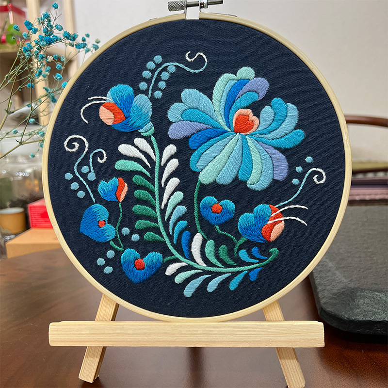 Flowers and plants embroidery hanging painting hand embroidery diy material bag Lu embroidery cross-border Amazon English needle and thread suit
