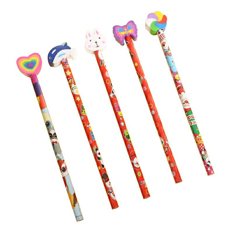 Creative stationery wholesale Primary School kindergarten cartoon animal cute eraser HB pencil Christmas prize incentive