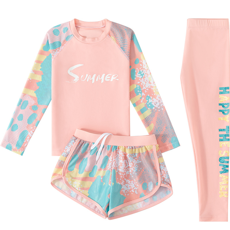 Children's swimsuit girls small medium and large girls new summer sun protection swimsuit split long sleeve trousers swimsuit wholesale