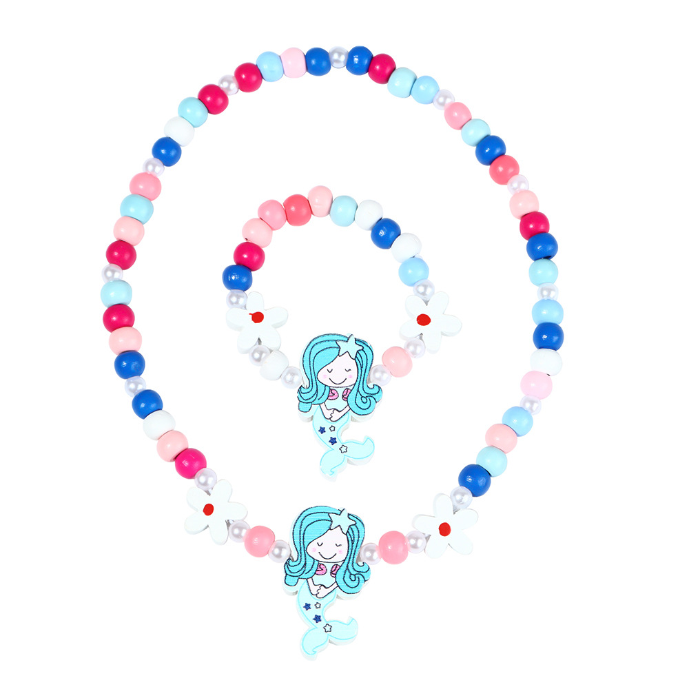 New Cross-border Hot Selling Children's Necklace Bracelet Set Candy Color Mermaid Pattern Necklace Cute Princess Necklace