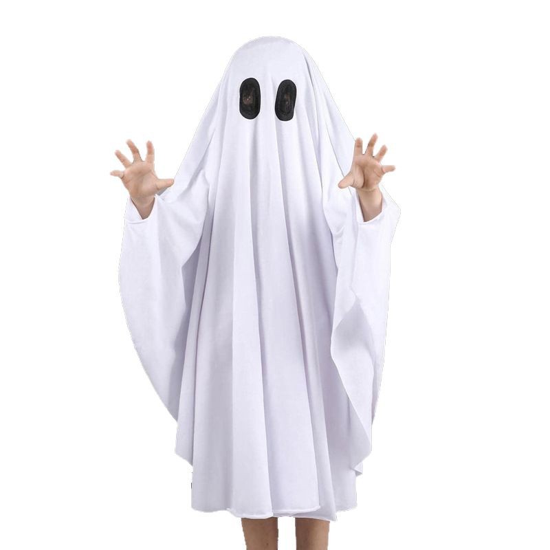 Cross Border New Kids Adult White Ghost Pullover Cloak Halloween Cos Ghost Festival Theme Party Dress Up Costume