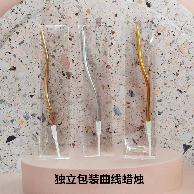 Birthday candle single silver long rod curve cake candle plug-in independent packaging baking decoration source