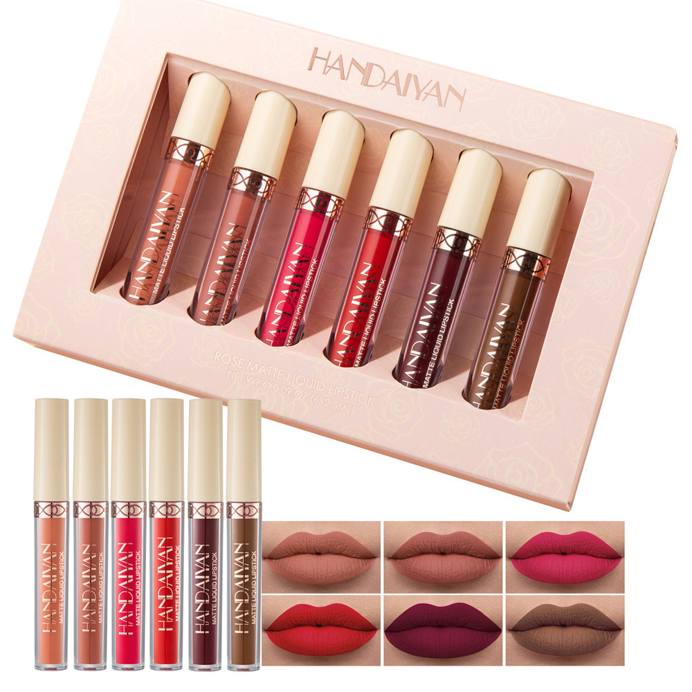 handaiyan Han Daiyan Cross-border Lip Oil Matte Foggy Lip Glaze Lip Glaze Non-stick Cup Lip Gloss 6 Set