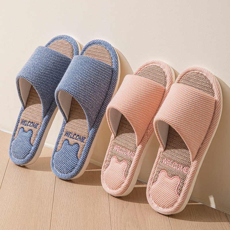 Linen Slippers Women's Breathable Indoor Home Non-slip Soft Bottom Sweat Absorbing Spring and Autumn Four Seasons Cotton Linen Cloth Shoes for Couple Men and Women