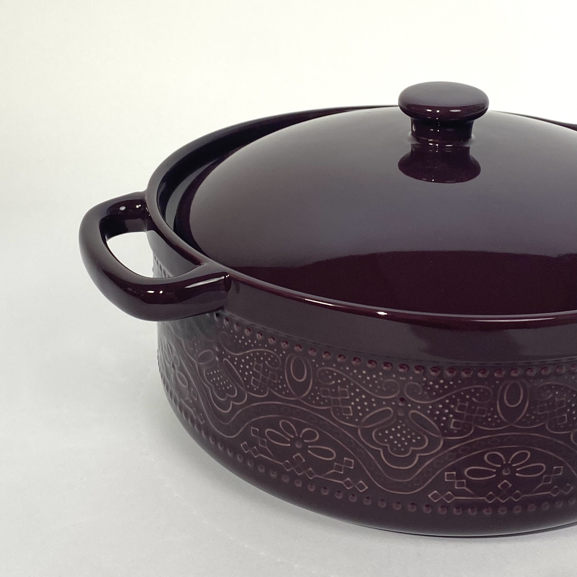 Embossed Hollow Double-Eared Ceramic Soup Pot Household Large Basin Dishware Restaurant Boiled Vegetable Large-Capacity Soup Pot with Lid