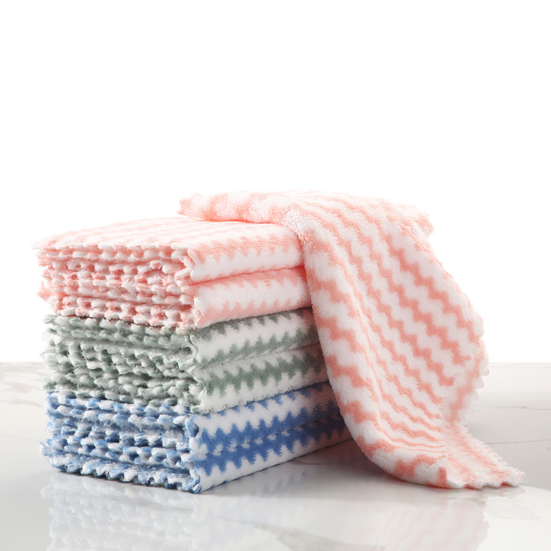 Decontamination lint-free strong absorbent kitchen lazy cloth water ripple coral fleece dishwashing towel dishwashing cloth can be used repeatedly